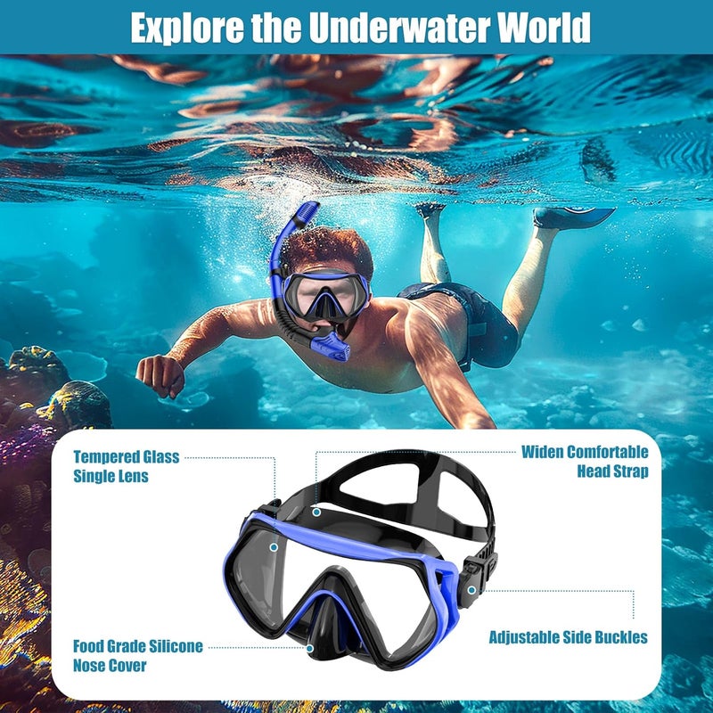 wutrye Snorkeling Gear for Adults, Dry-Top Snorkel Set Scuba Diving mask, Snorkel Mask, Panoramic Anti-Leak Anti-Fog Tempered Glass Lens, Swimming Training Snorkeling Packages - Image 5